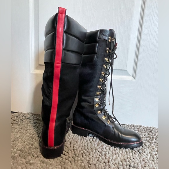 Jennifer Le Shoes - Jennifer Le Black and Red Calf Hair Lace-Up Leather Boots 9 US
